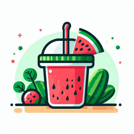 Watermelon smoothie in a plastic cup with a straw. Vector illustration.のイラスト素材