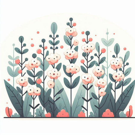Floral background with flowers, leaves and plants. Vector illustration.のイラスト素材