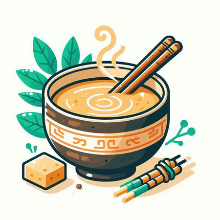 Illustration of a bowl of miso soup with chopsticks.のイラスト素材