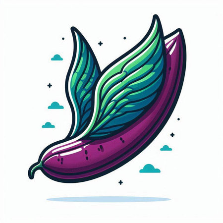 Eggplant with wings. Vector illustration in doodle style.のイラスト素材