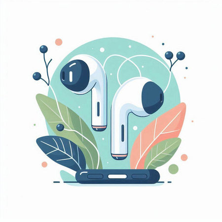 Vector illustration of modern headphones on white background. Flat cartoon style.のイラスト素材