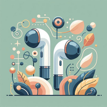 Modern headphones on abstract background. Vector illustration in flat design style.のイラスト素材