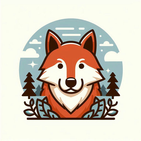 Cute cartoon fox. Vector illustration of a fox in the forest.のイラスト素材