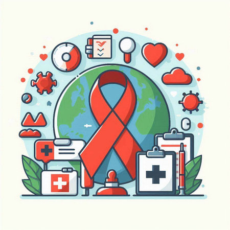 Vector illustration of World Aids Day concept in flat line style.のイラスト素材