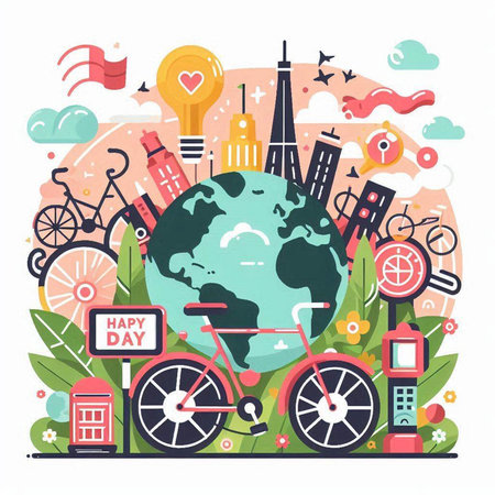 Traveling around the world concept. Vector illustration in flat style.のイラスト素材