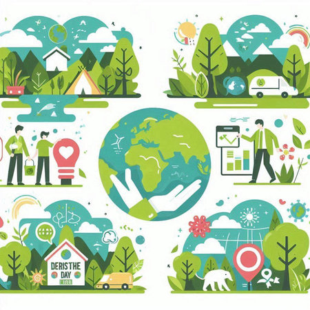 Ecology flat icons set. Vector illustration of save the world concept.のイラスト素材