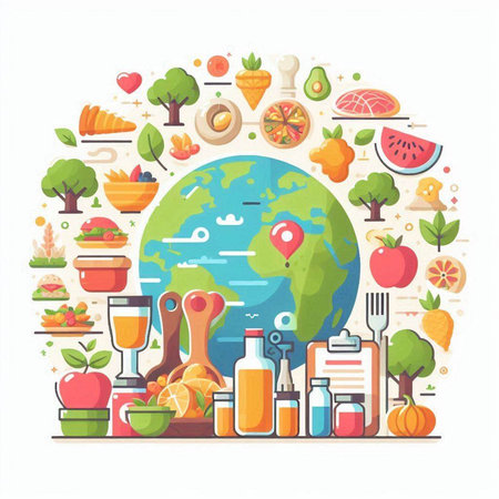 Healthy food and nutrition concept. Vector illustration in flat style.のイラスト素材