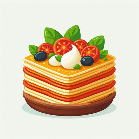 Pancakes with tomato and mozzarella. Vector illustration.のイラスト素材