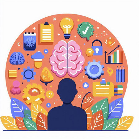 Flat design vector illustration concept of brainstorming, creative process, brainstorming, teamwork.のイラスト素材