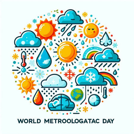 World Meteorology Day. Vector illustration in flat linear style with iconsのイラスト素材