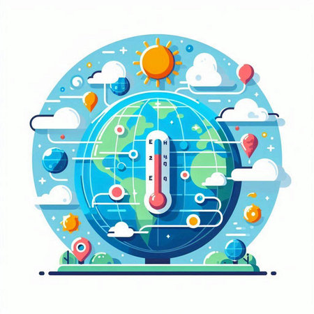 Global warming, climate change, global warming concept. Vector flat illustrationのイラスト素材