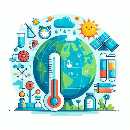 Global warming, climate change and global warming concept. Vector illustration.のイラスト素材