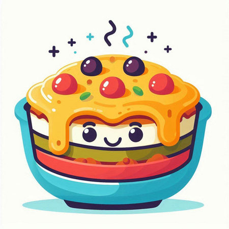 Cute cartoon kawaii omelette in a bowl. Vector illustration.のイラスト素材