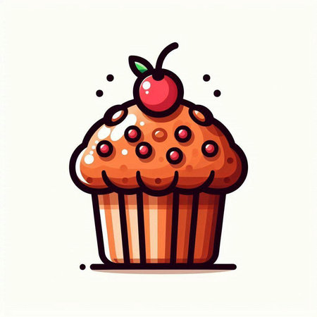 Cupcake with cherry. Vector illustration in doodle style.のイラスト素材
