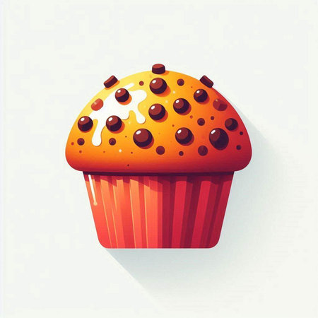 Cupcake with cream and chocolate glaze. Vector illustration.のイラスト素材