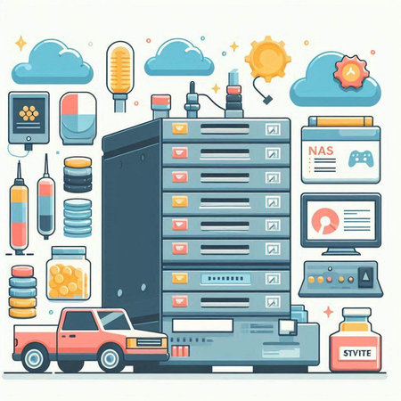 Vector illustration in flat linear style with icons on the topic of cloud computingのイラスト素材