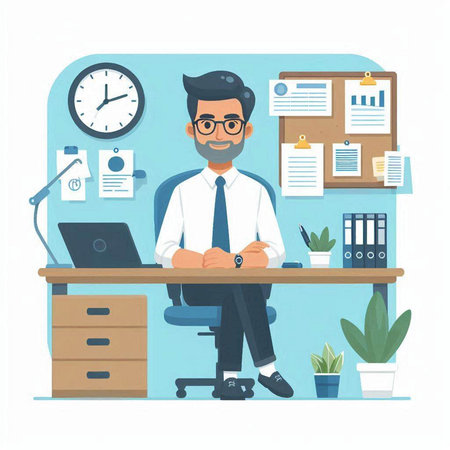Businessman working in office. Vector illustration in flat cartoon style.のイラスト素材
