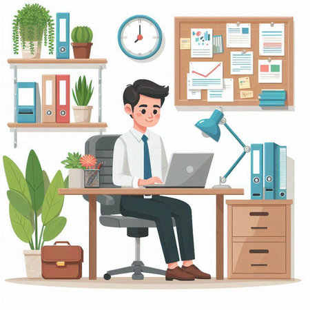 Businessman working in office. Vector illustration in flat cartoon style.のイラスト素材
