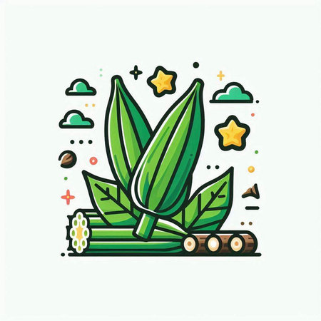 Coffee beans and leaves line art icon. Vector illustration.のイラスト素材