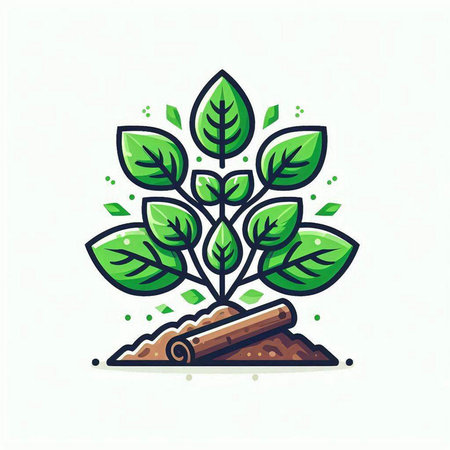 Vector illustration of a green tree with leaves growing in the soil.のイラスト素材