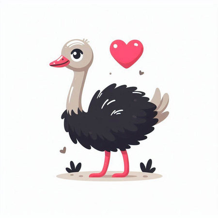 Cute cartoon ostrich. Vector illustration on a white background.のイラスト素材