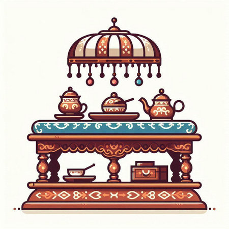 Vintage teapot and cup on the table. Vector illustration.のイラスト素材