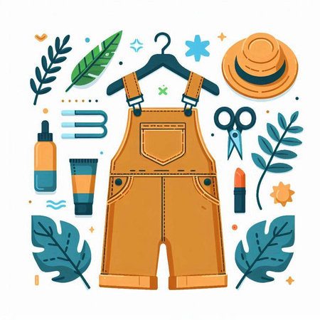 Vector illustration of a set of summer clothes, accessories and accessories.のイラスト素材