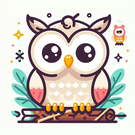 Cute cartoon owl sitting on a tree branch. Vector illustration.のイラスト素材