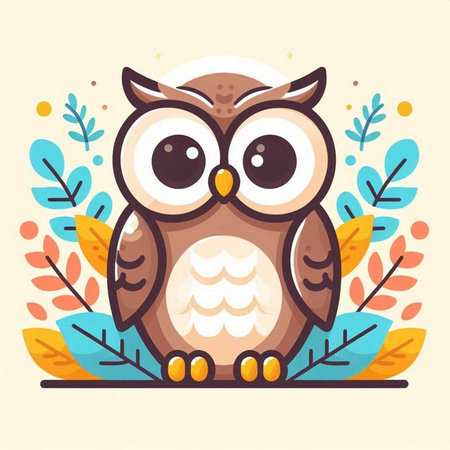 Owl vector illustration. Cute cartoon owl character. Flat design.のイラスト素材