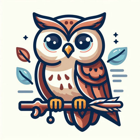 Cute cartoon owl sitting on a branch. Colorful vector illustration.のイラスト素材