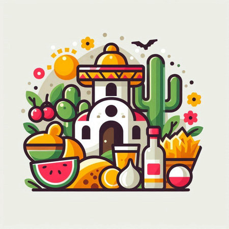 Cinco de Mayo celebration in Mexico. Colorful flat vector illustration.のイラスト素材