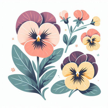 Vintage floral illustration with pansy flowers. Hand drawn vector illustration.のイラスト素材