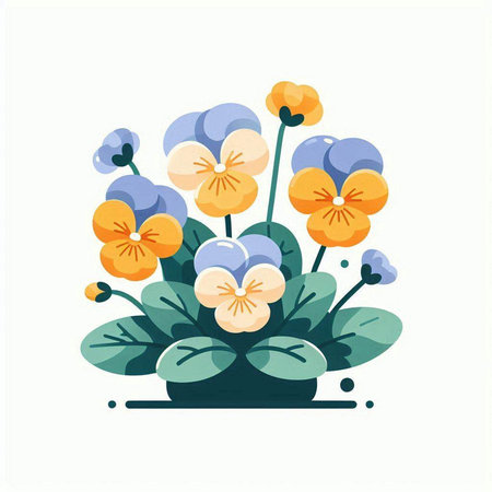 Flowerpot with pansy flowers isolated on white background. Vector illustration.のイラスト素材