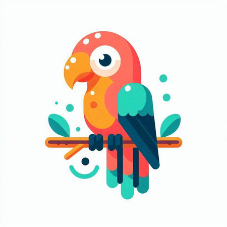 Cute parrot isolated on white background. Vector illustration in flat style.のイラスト素材