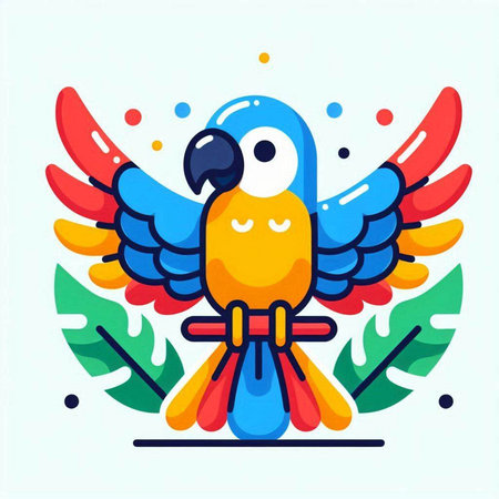 Cute parrot with colorful wings. Vector illustration in flat styleのイラスト素材
