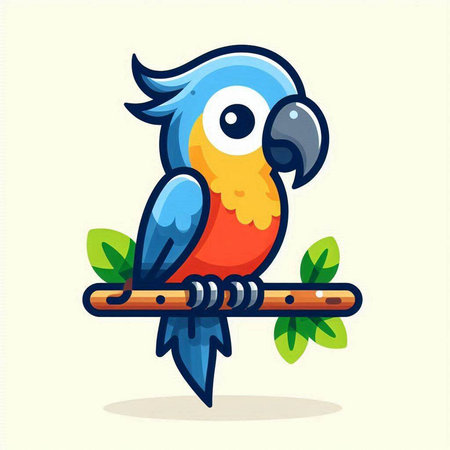 Cute cartoon parrot sitting on a branch. Vector illustration.のイラスト素材