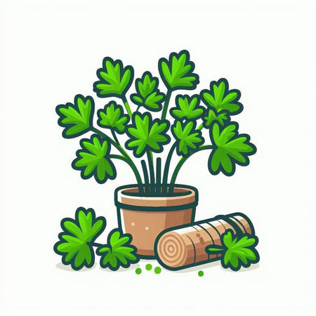 Parsley in a pot on a white background. Vector illustration.のイラスト素材