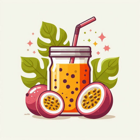 Passion fruit smoothie in a jar with straw. Vector illustration.のイラスト素材
