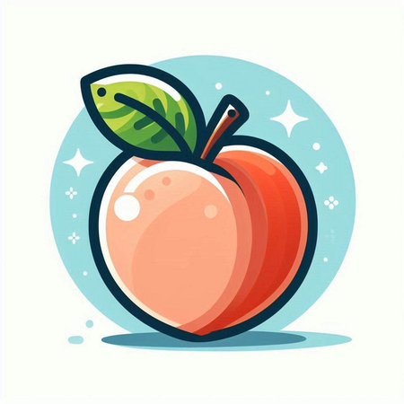 Vector illustration of apple with green leaves in flat style. Fresh fruit iconのイラスト素材
