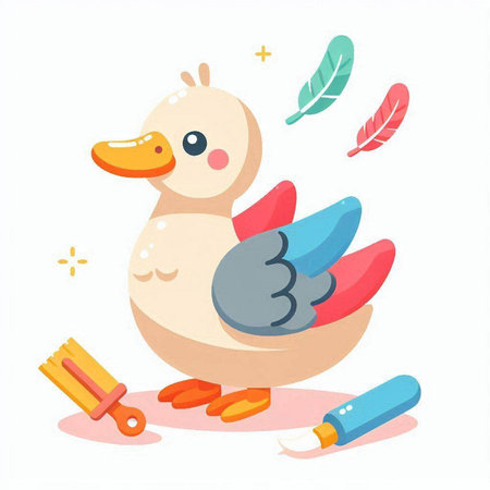 Duck cartoon vector illustration. Cute little duck in flat style. Vector illustration.のイラスト素材