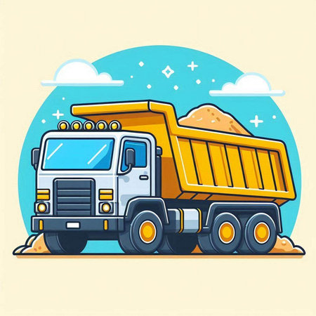 Dump truck. Vector illustration of a dump truck with a load.のイラスト素材
