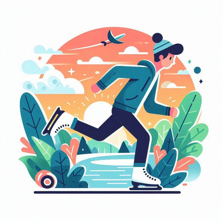 Vector illustration of a man skating in the park. Flat style.のイラスト素材