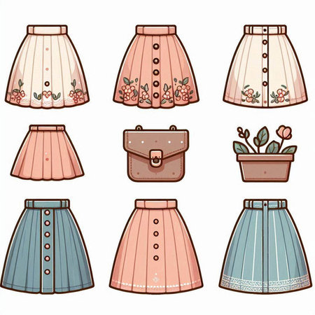 Illustration of a set of women's skirts in pastel colorsのイラスト素材