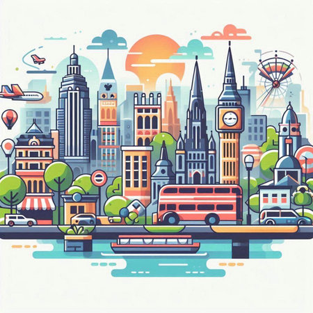 London, United Kingdom cityscape. Vector illustration in flat style.のイラスト素材