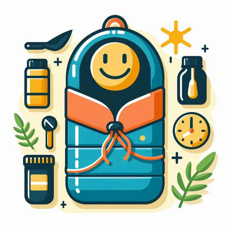 Cartoon bottle with a smiley face. Vector flat illustration.のイラスト素材