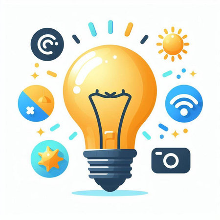 Light bulb icon with social media icons. Vector illustration on white background.のイラスト素材