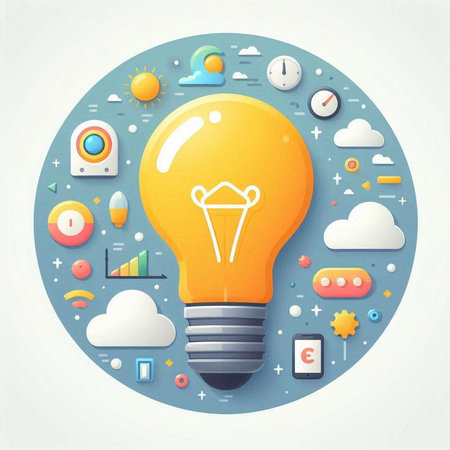 Light bulb with social media icons in the circle. Vector illustration.のイラスト素材