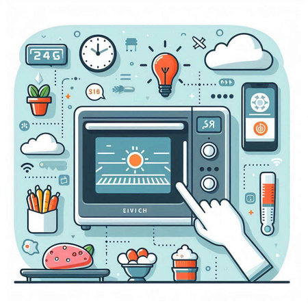 Microwave oven. Modern flat line design style vector illustration.のイラスト素材