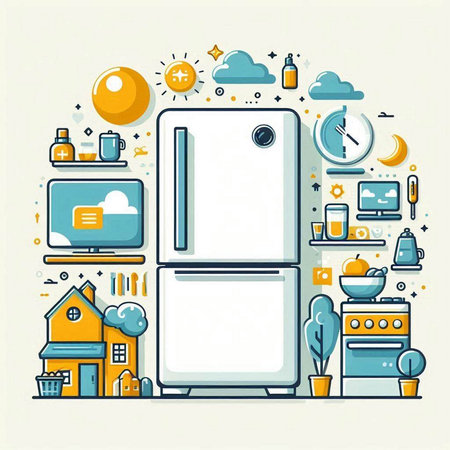 Modern flat design concept of household appliances. Vector illustration in trendy linear style.のイラスト素材