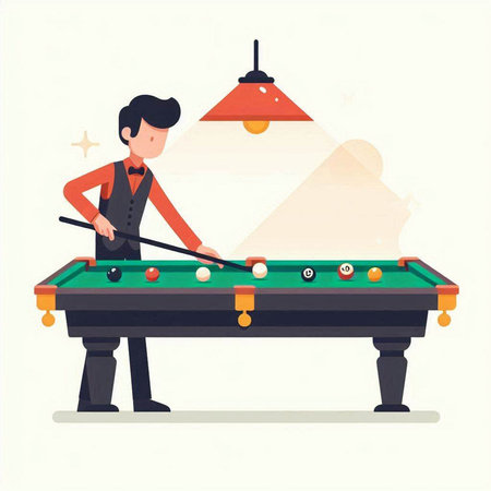 Billiard player with cue. Vector illustration in flat cartoon style.のイラスト素材